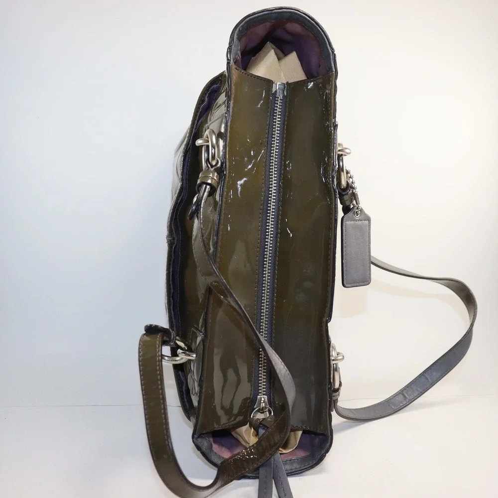 Coach Gallery Tote Olive Green Patent‎ Leather GUC